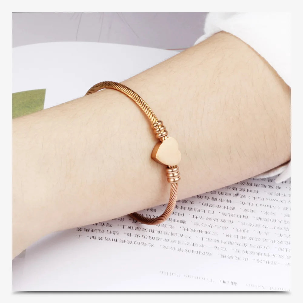 Stainless Steel Adjustable Heart Bangle