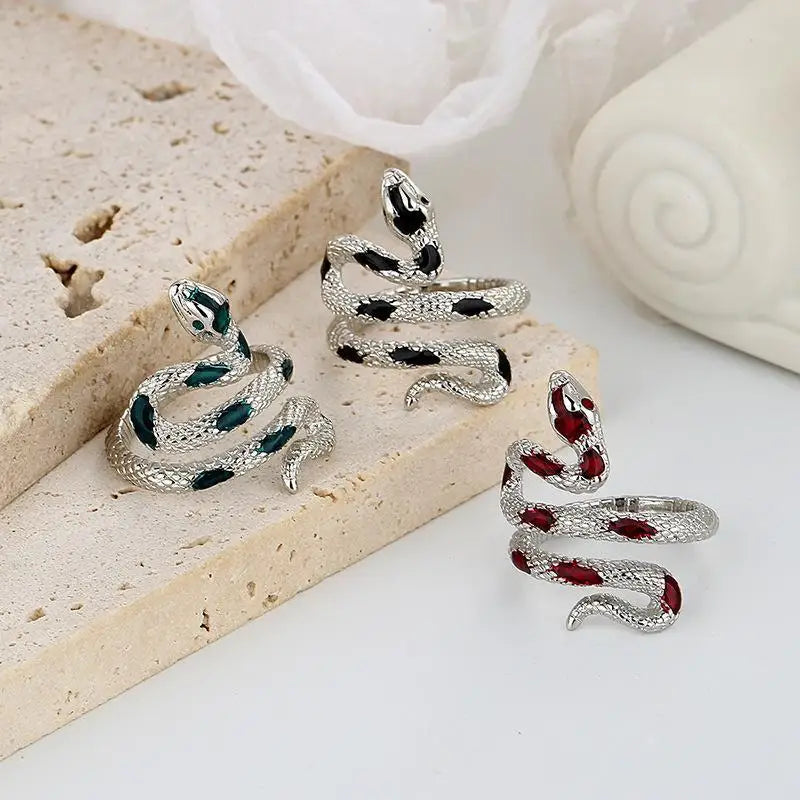 Punk Snake Adjustable Ring — Silver