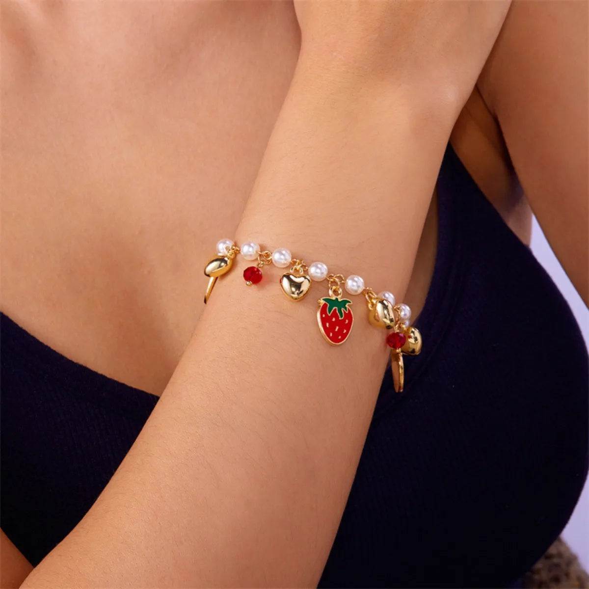 Cherry Strawberry Heart Pearl Bracelet