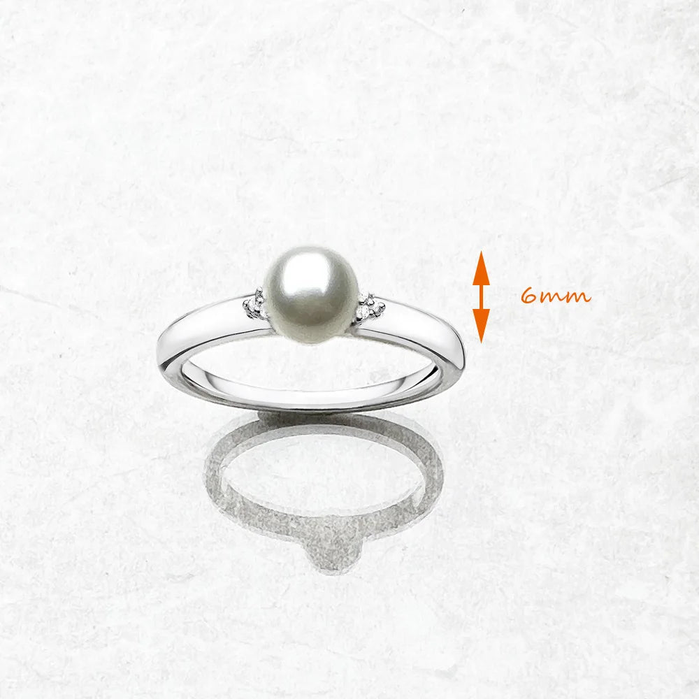 925 Sterling Silver Pearl & Zircon Ring