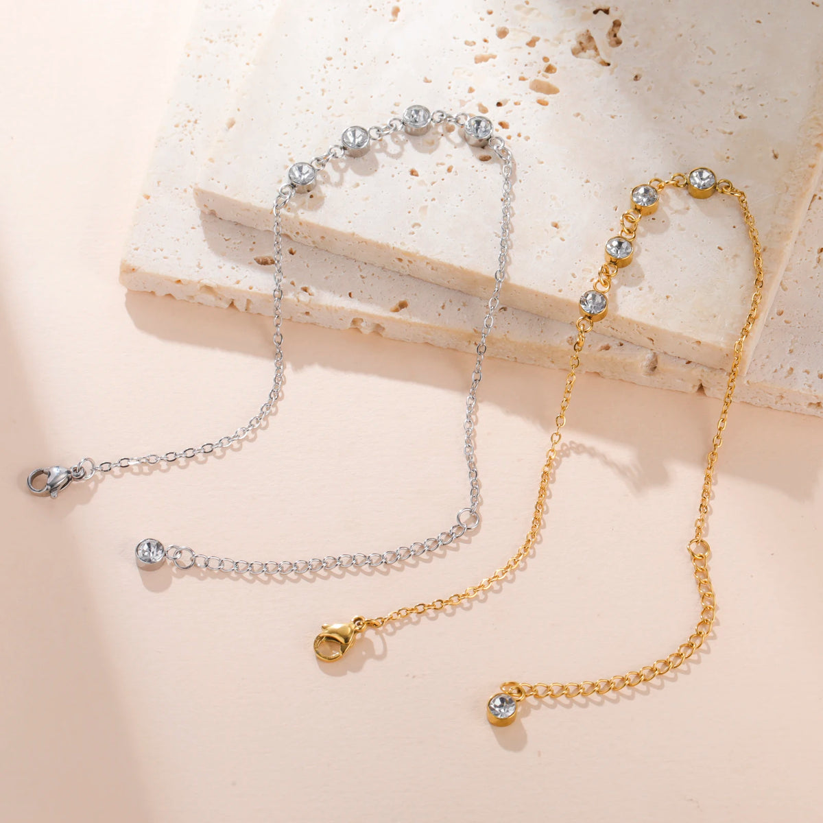 Gold Zircon Charm Stainless Steel Bracelet