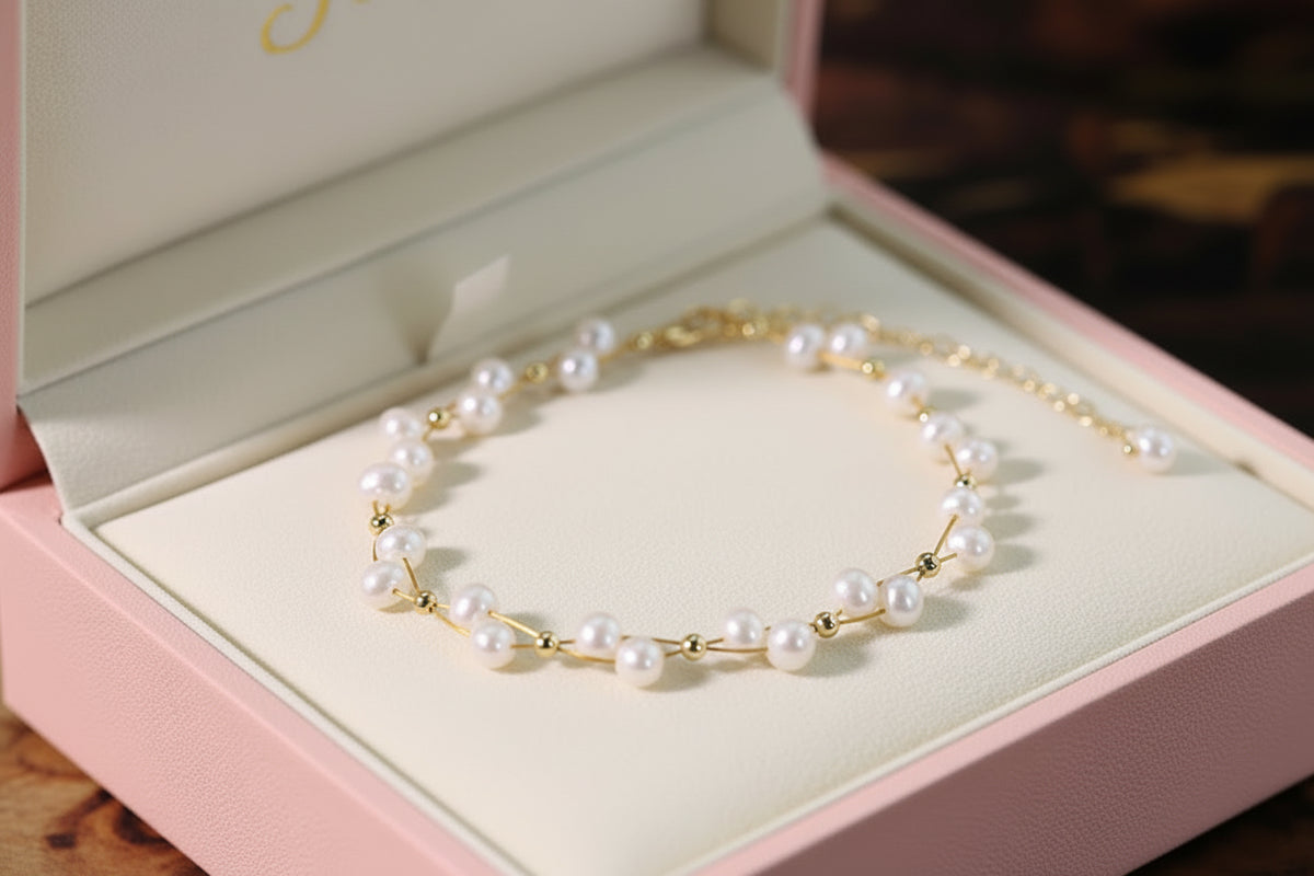 Natural Freshwater Pearl Copper Bead Bracelet