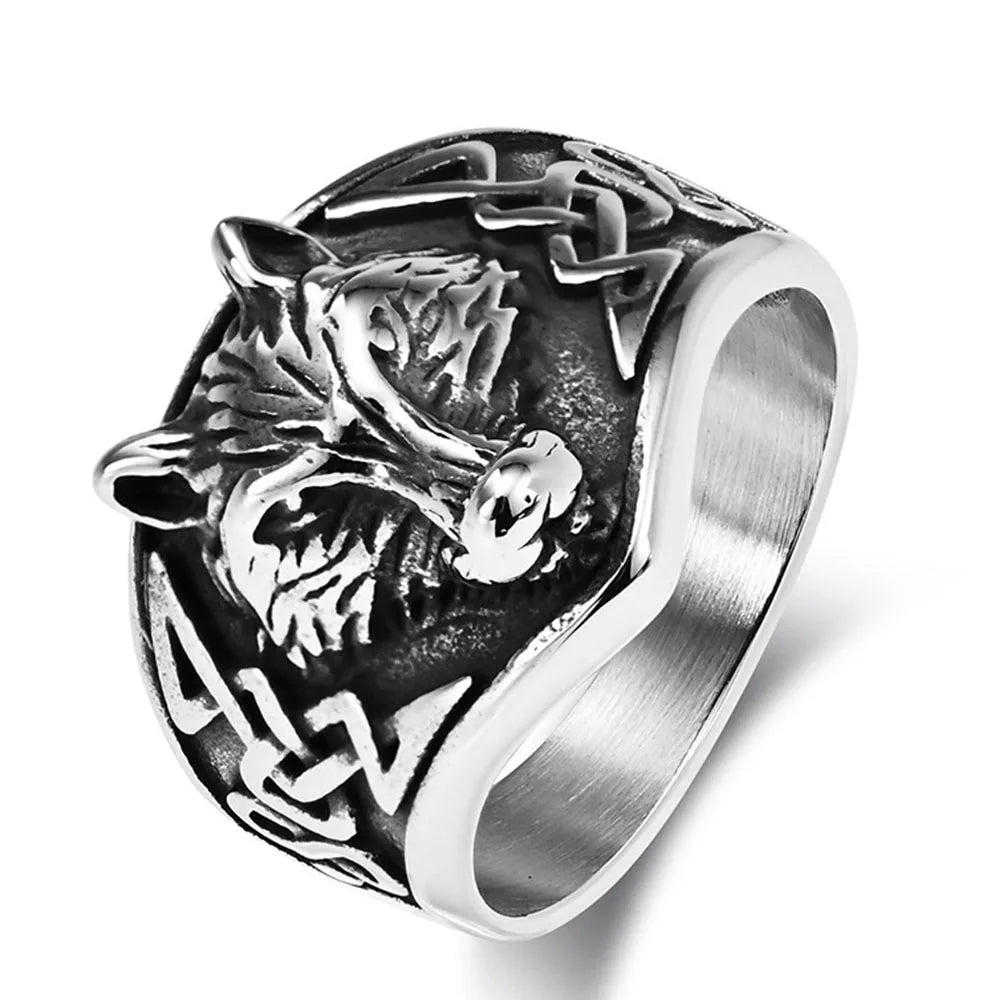Wolf Head Viking Ring