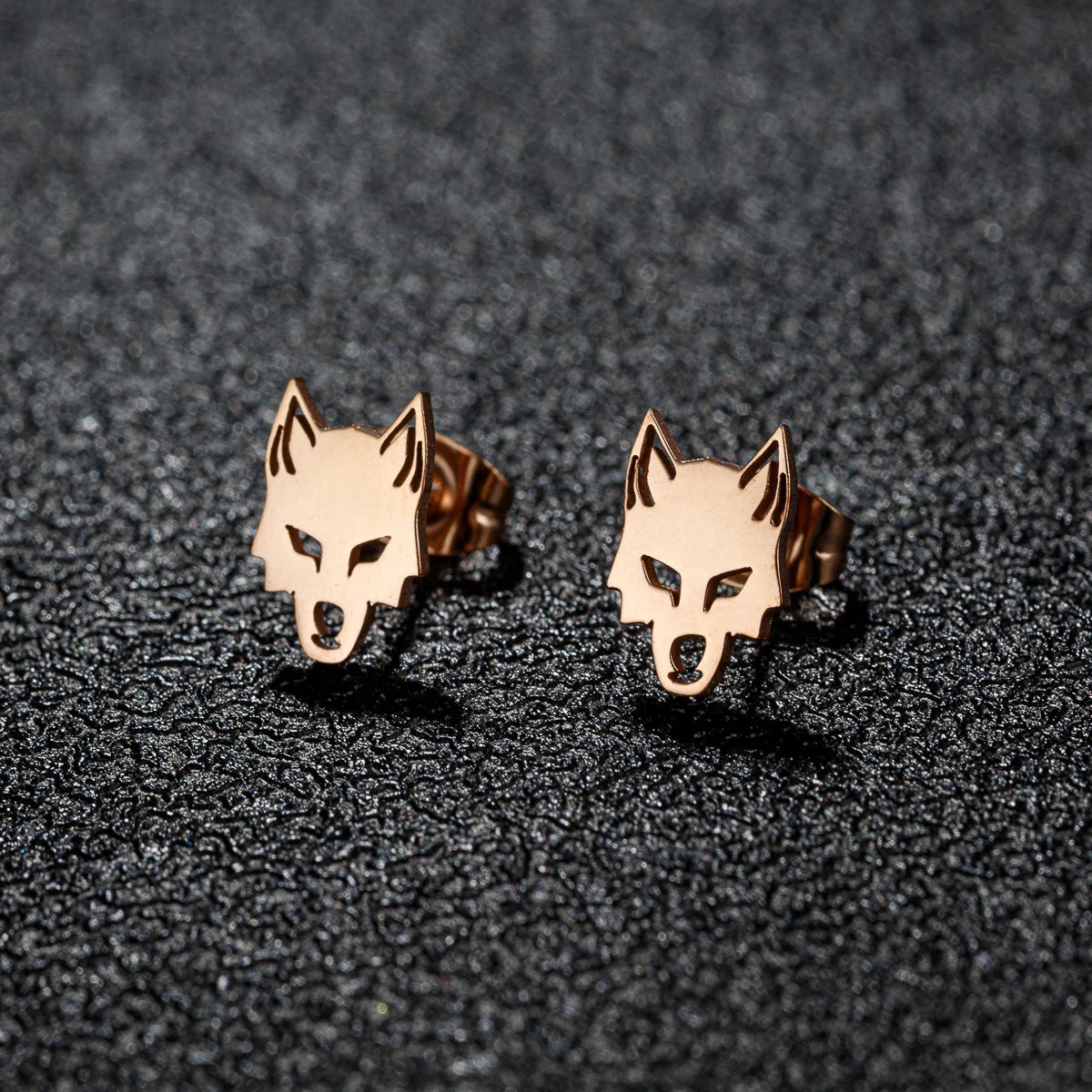 Stainless Steel Wolf Head Stud Earrings (Unisex)