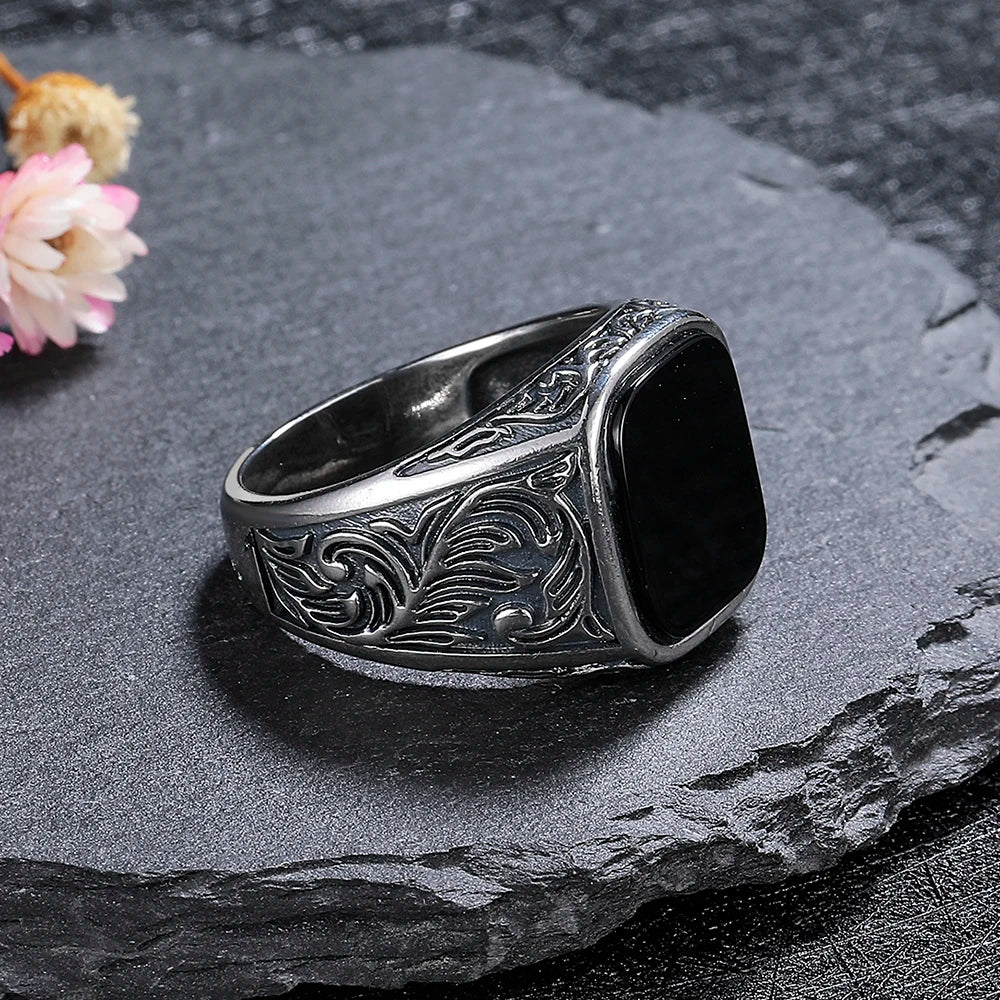 Black Agate Vintage Silver Men’s Ring