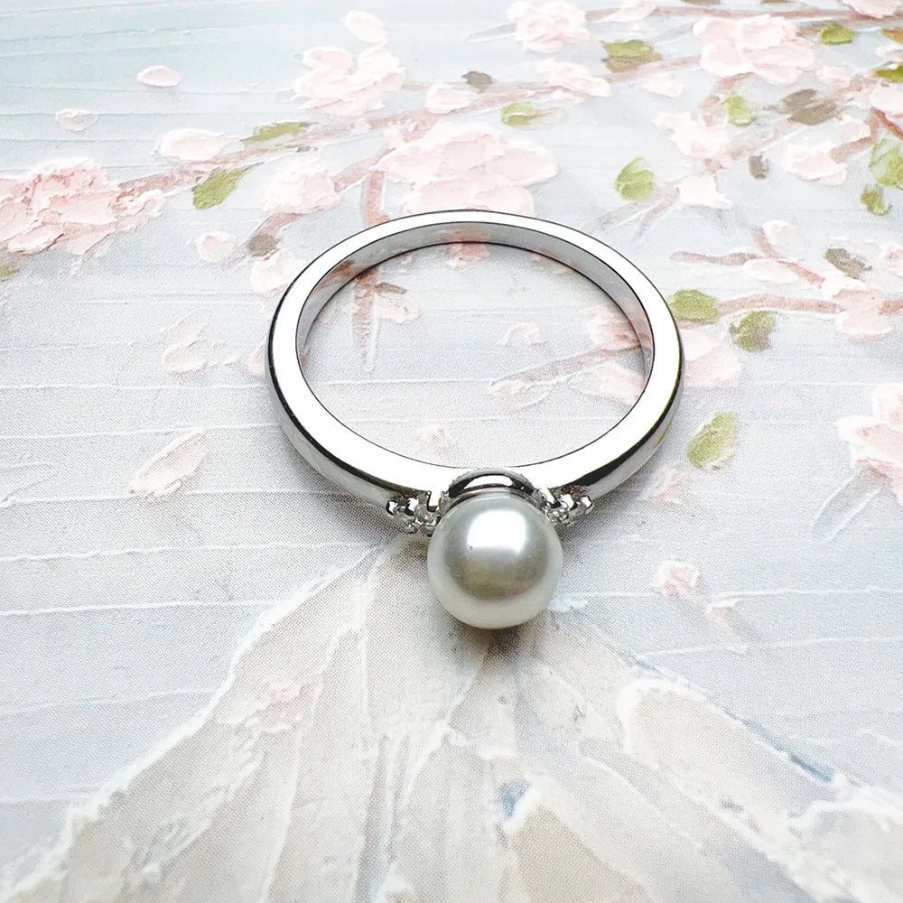 925 Sterling Silver Pearl & Zircon Ring