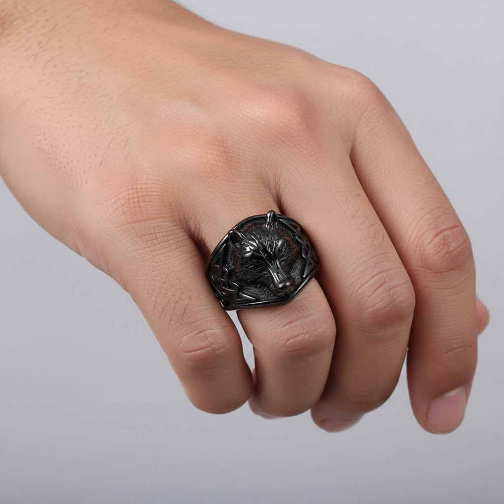 Wolf Head Viking Ring