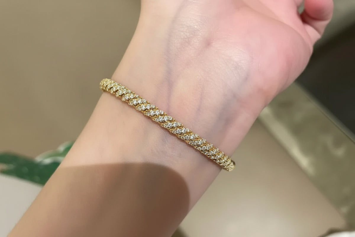 925 Silver Spiral Diamond Bangle Bracelet